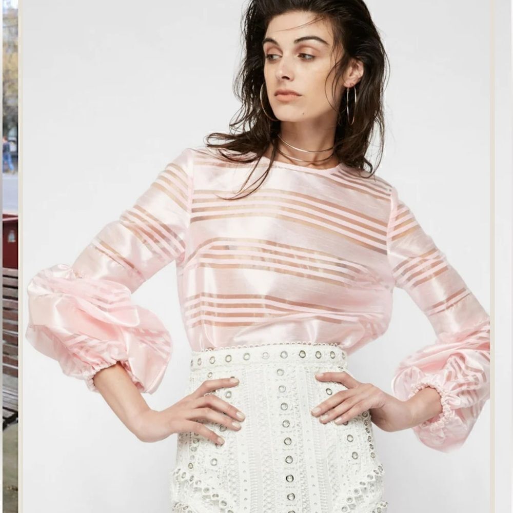 Asilio Revolve Striped Puff Ruffle Sleeve Blouse Top .Sz 4